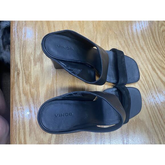 Vince Vero Cuoio Quinn Women 11M Black Leather Slip-On Open Toe Block Heel Mules - Picture 5 of 10